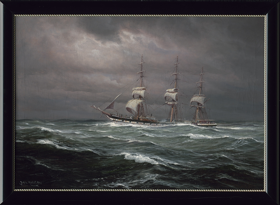 Dreimaster mit Sturmbesegelung
