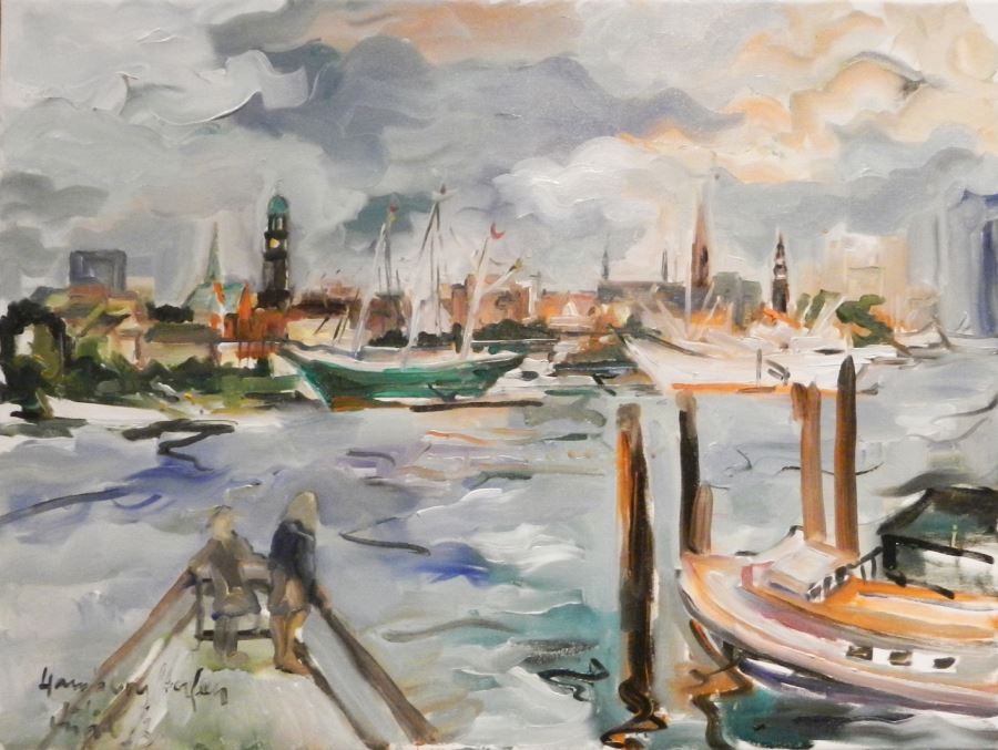 Hamburger Hafen, Bilck zu den Landungsbrücken - VERKAUFT -